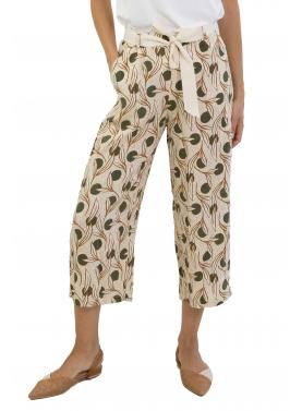 Pantalone  palazzo in viscosa con cintura fantasia 